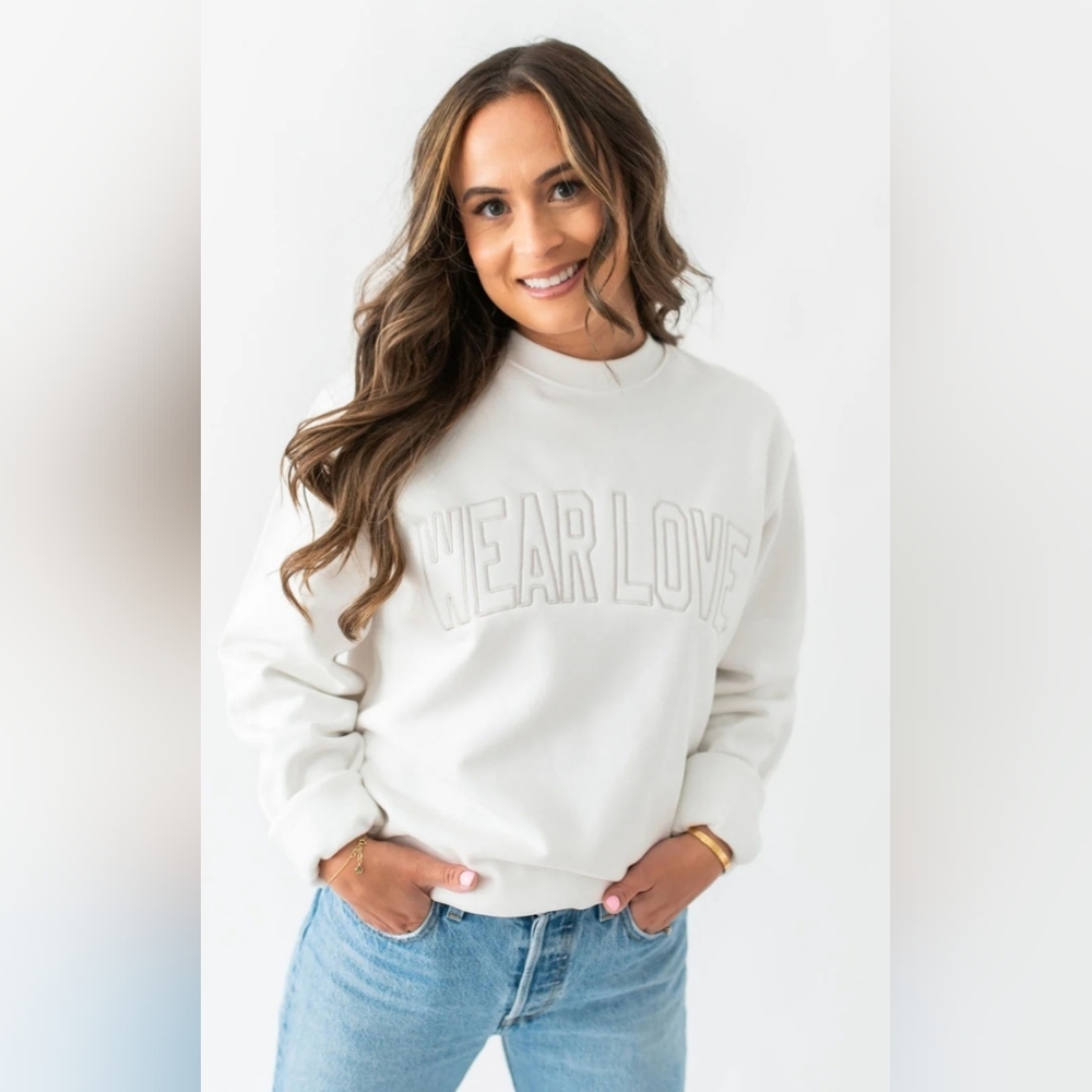 WEAR LOVE | Organic Cotton Crew Sweatshirt in Off White | Medium